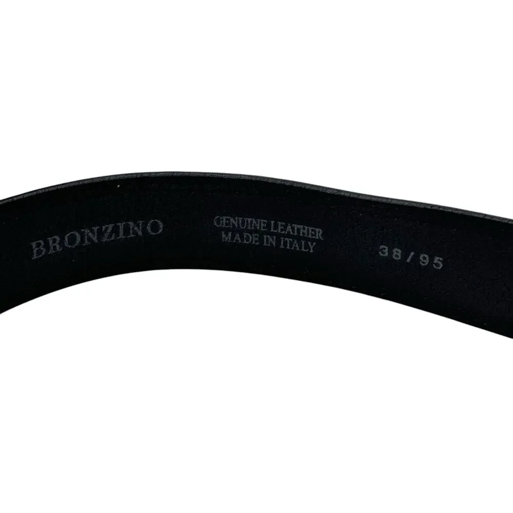 Bronzino Leather Buckle Belt Men's 38 Black Italy Luxe Polished Office Classic